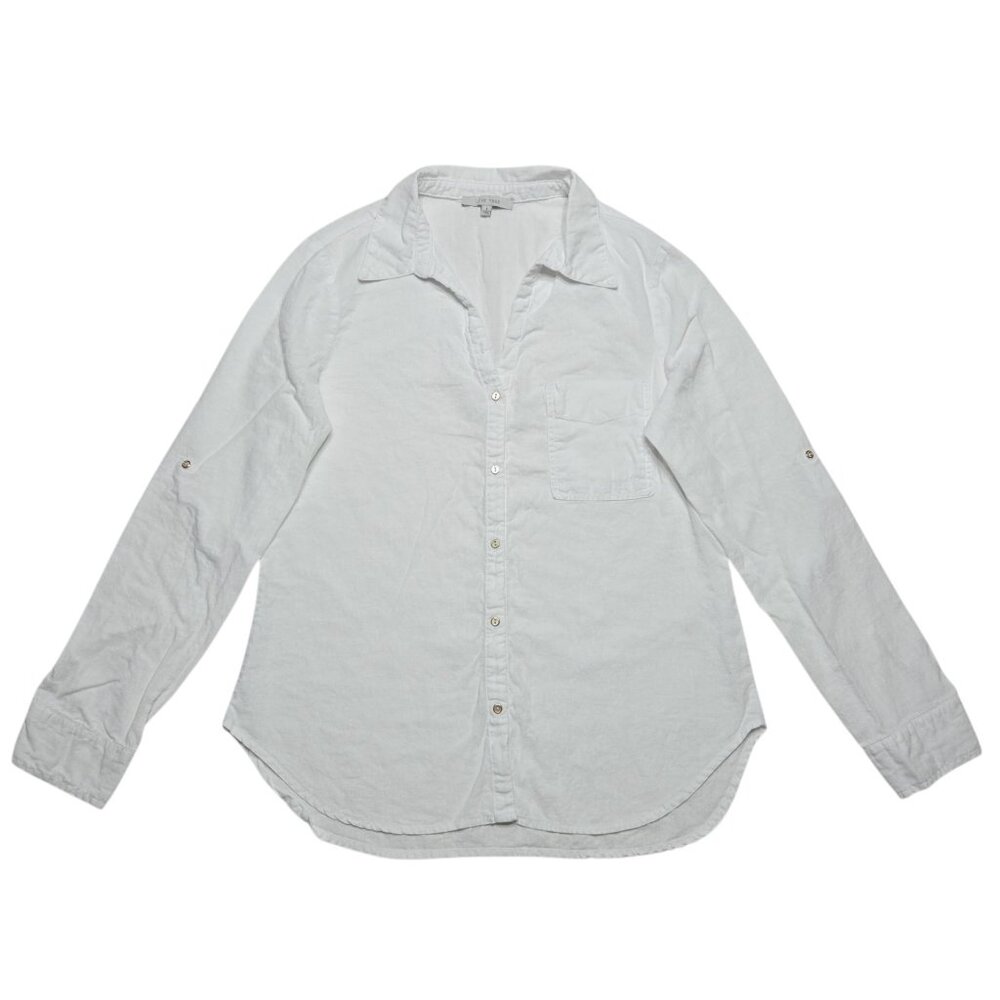 Love Tree Top Womens Large White Linen Button Up Roll Tab Long Sleeve Breathable